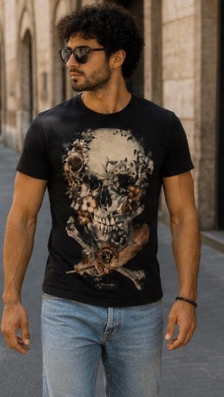 Camiseta Religion London Calavera Floral Negra | Talla S