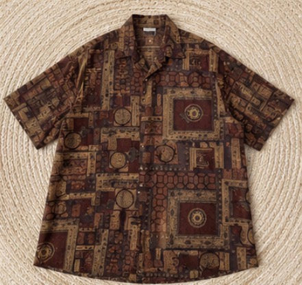 Camisa Vintage Oversize Estampado Geométrico Marrón | Adonay Vintage