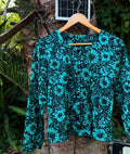 Camisa Vintage DÉBUT Floral Turquesa & Negro · Made in U.K.