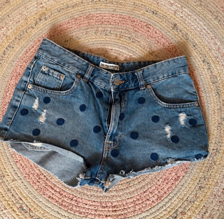 Short vaquero Pull&Bear azul con lunares | Talla 38 (M)