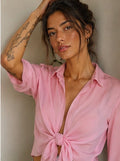 Camisa Vintage Rosa Pastel Anudada 90s