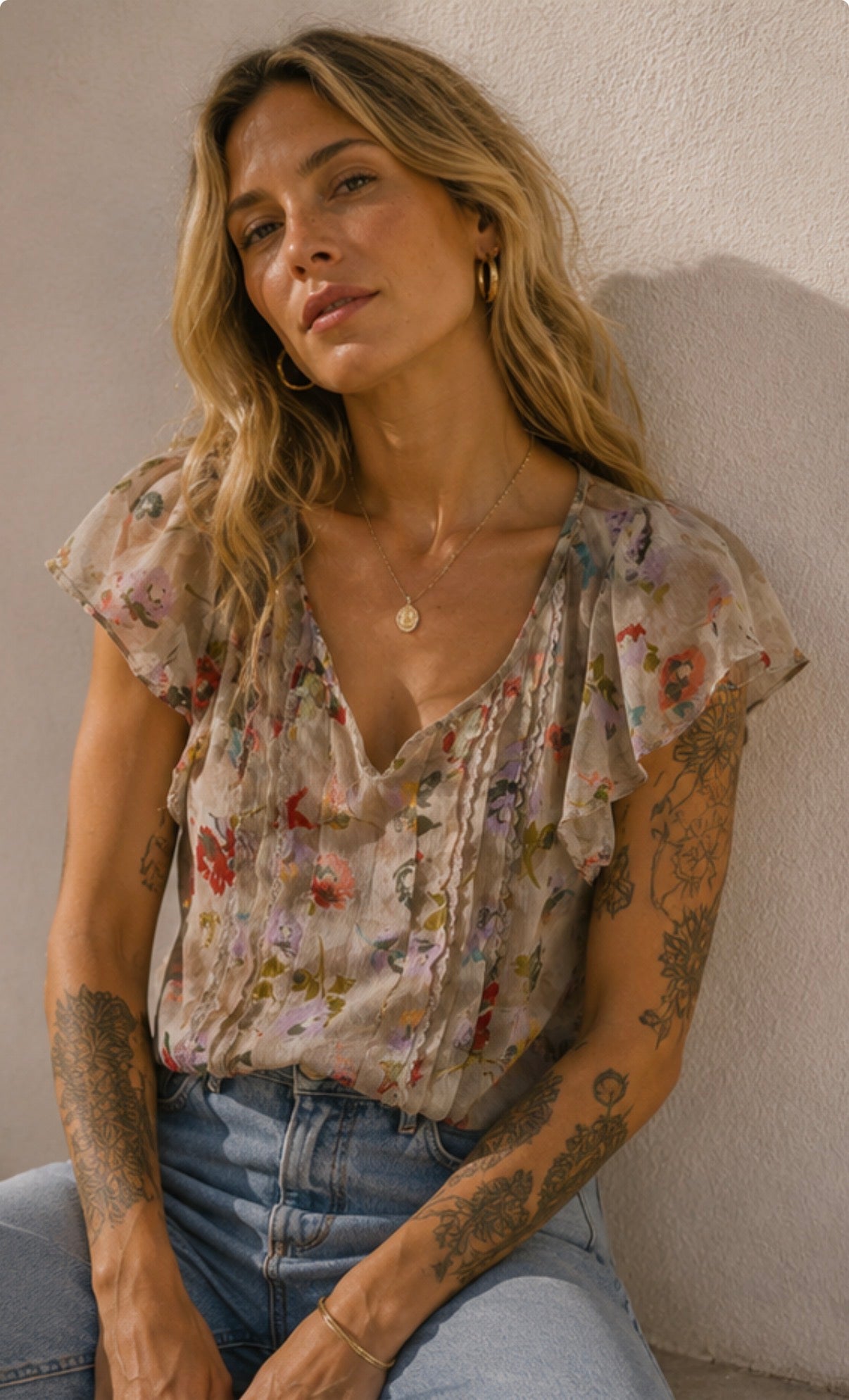 Blusa vintage floral semitransparente boho romántica