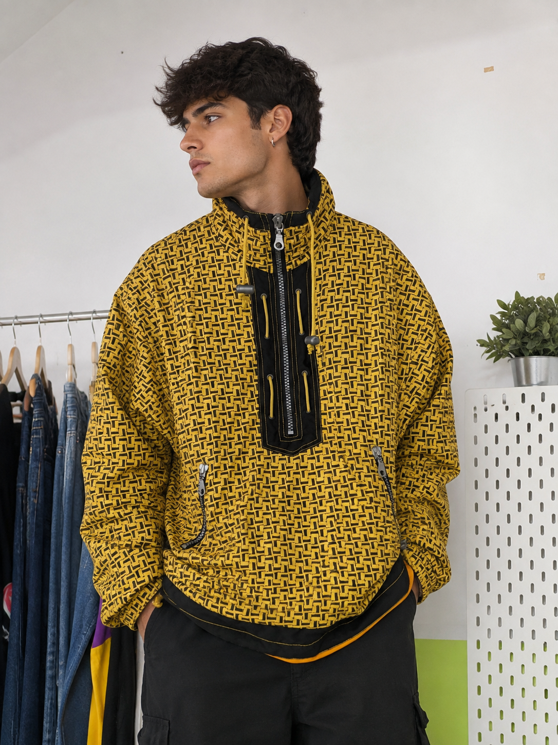 Chaqueta Retro Ski Geométrica Amarillo & Negro · 80s/90s