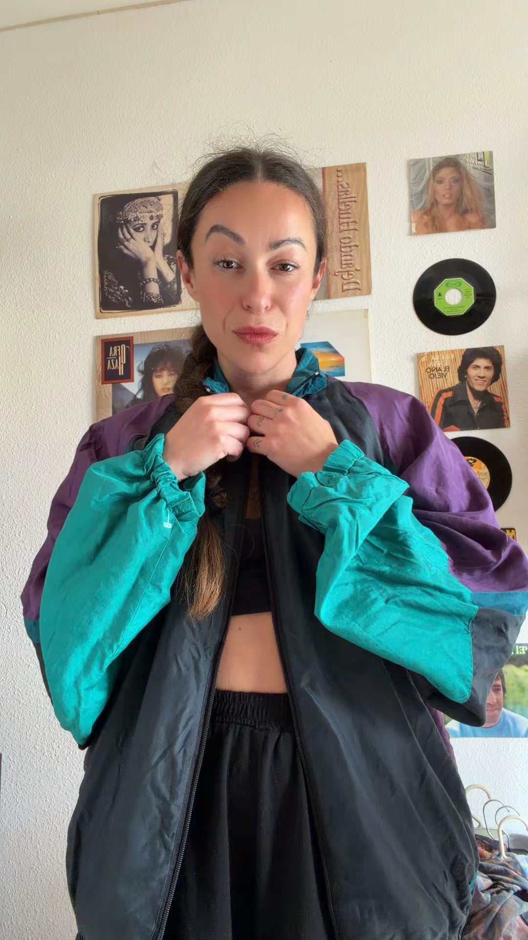 Chaqueta vintage seda 90s Silk Express multicolor oversize retro