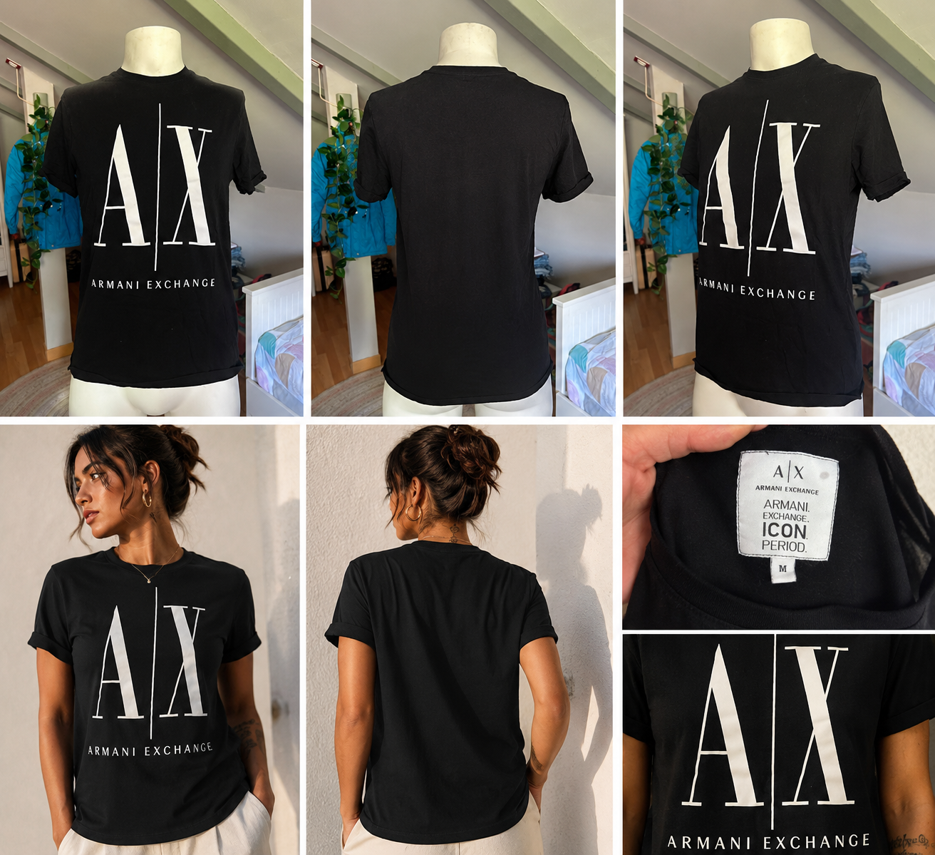 Camiseta Armani Exchange A|X negra con logo XL | Talla M