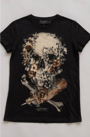 Camiseta Religion London Calavera Floral Negra | Talla S