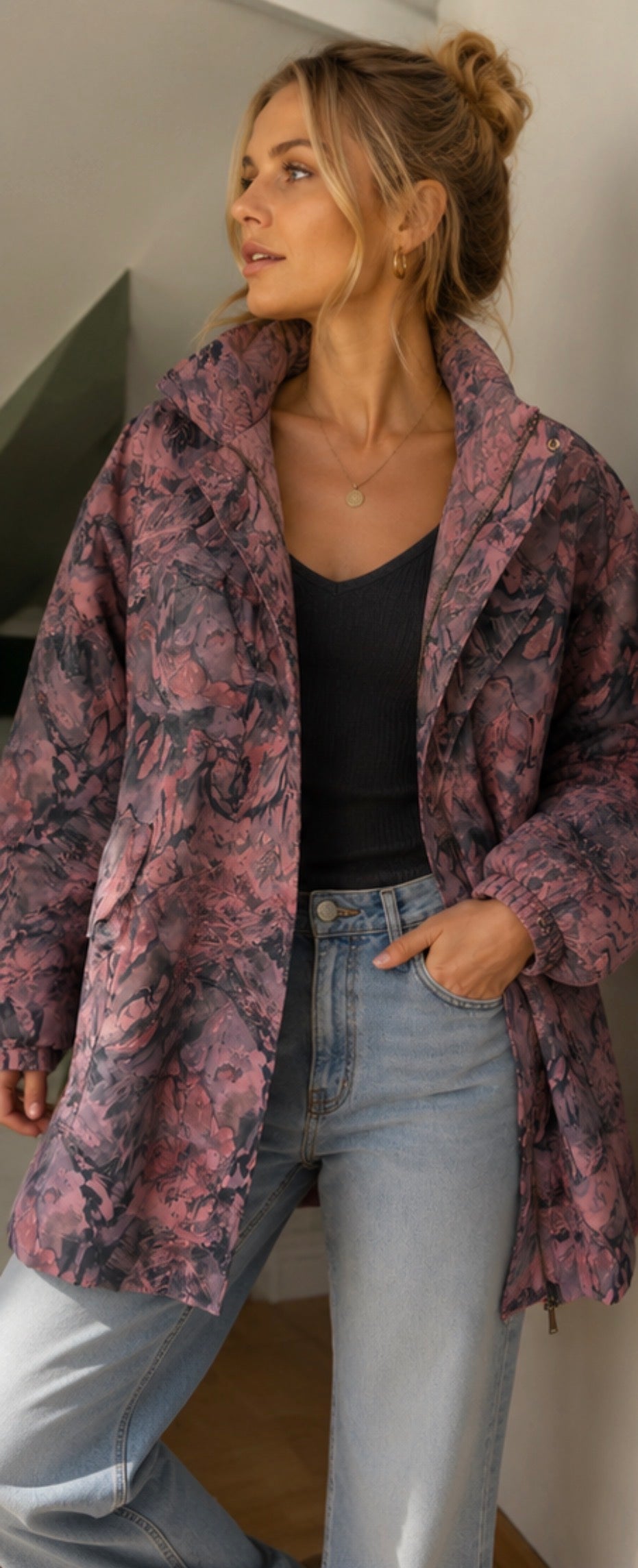 Chaqueta acolchada abstract print oversized 90s