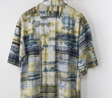 Camisa Vintage Jean Châtel Relax Estampada Azul y Verde