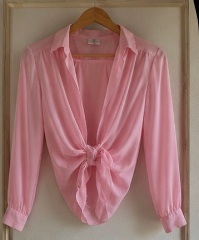 Camisa Vintage Rosa Pastel Anudada 90s