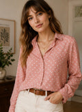 Camisa Vintage Atmosphere Rosa Empolvado con Lunares Blancos