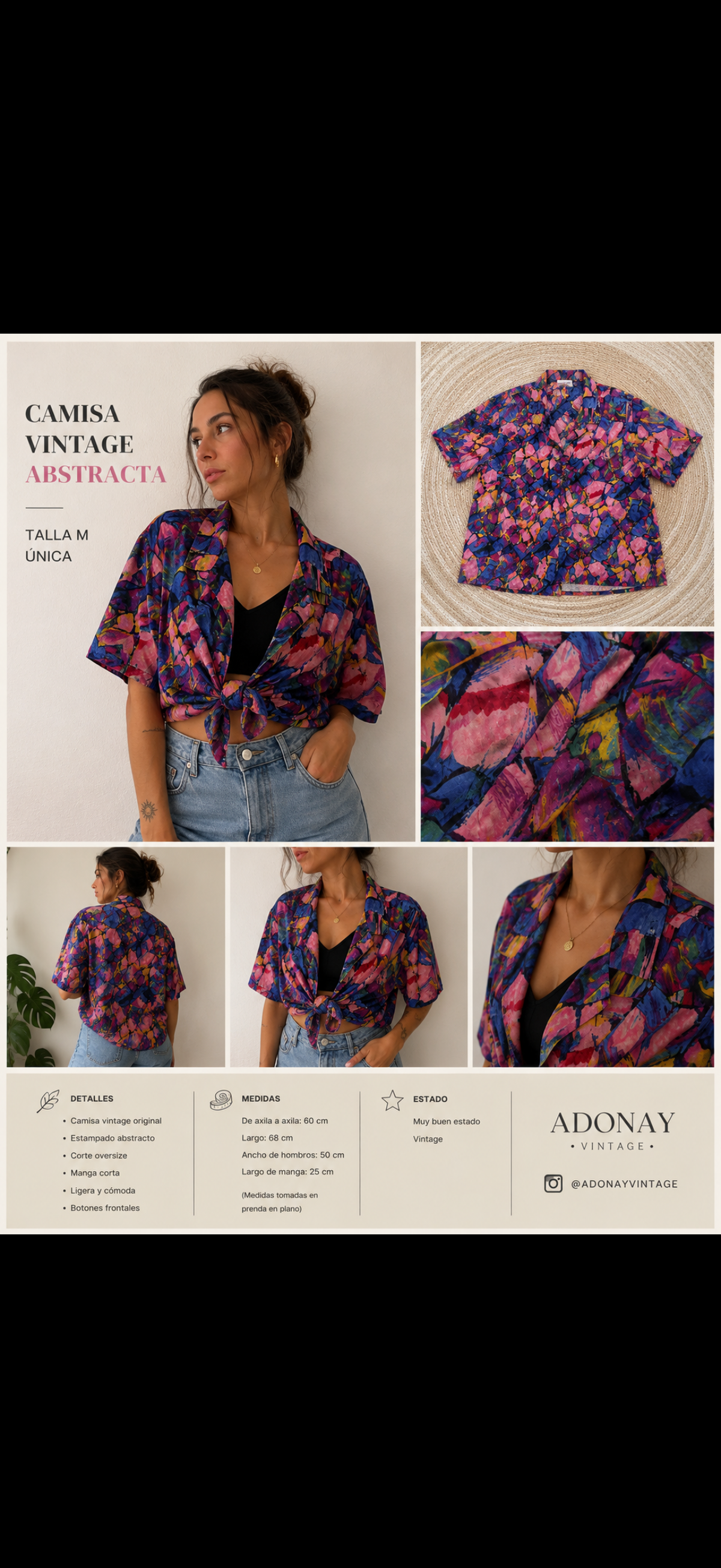 Camisa Vintage Abstracta Oversize Multicolor | Adonay Vintage