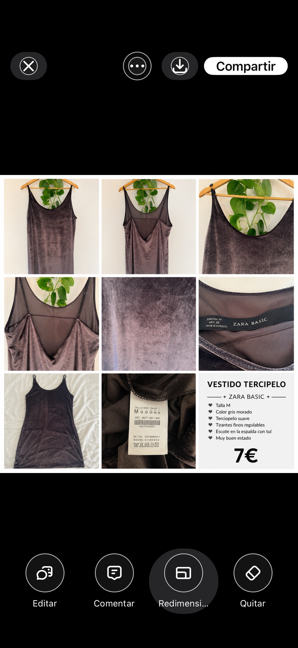 Vestido efecto terciopelo gris con espalda de tul