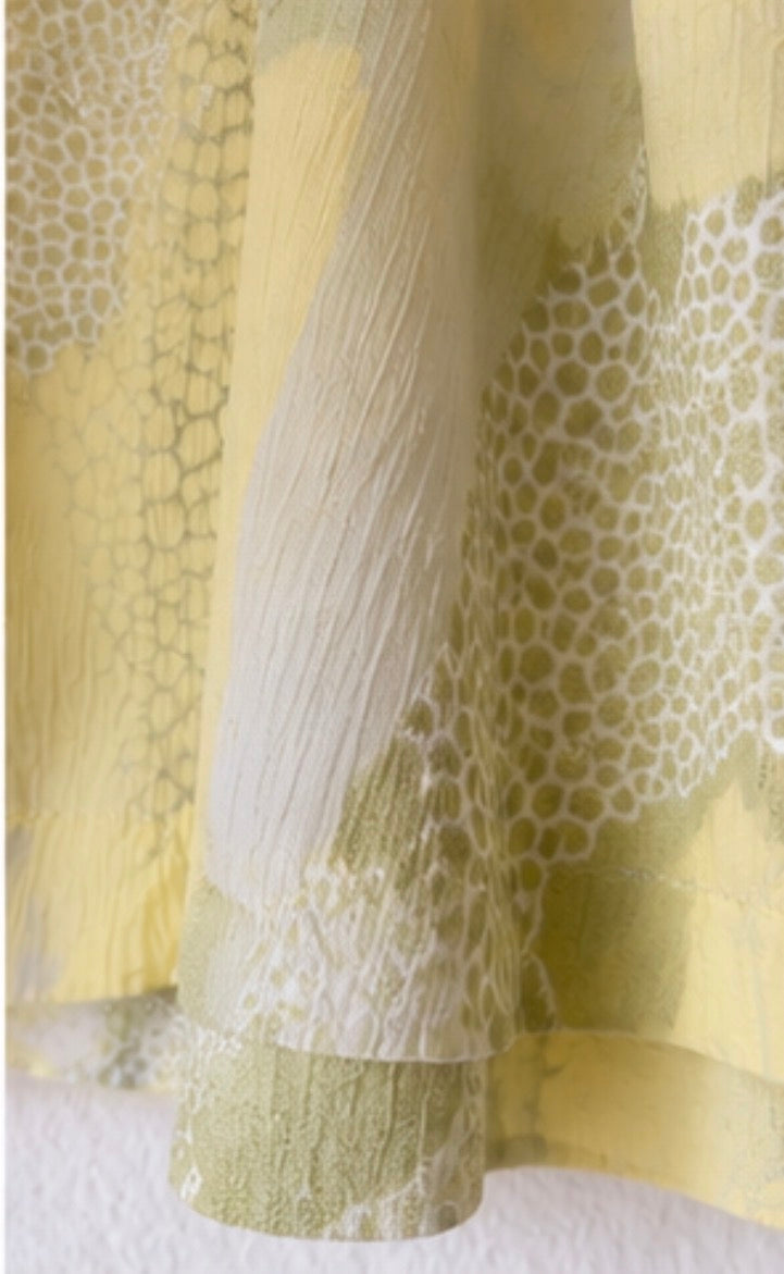 Camisa vintage estampada verde pistacho y amarillo | Talla 46