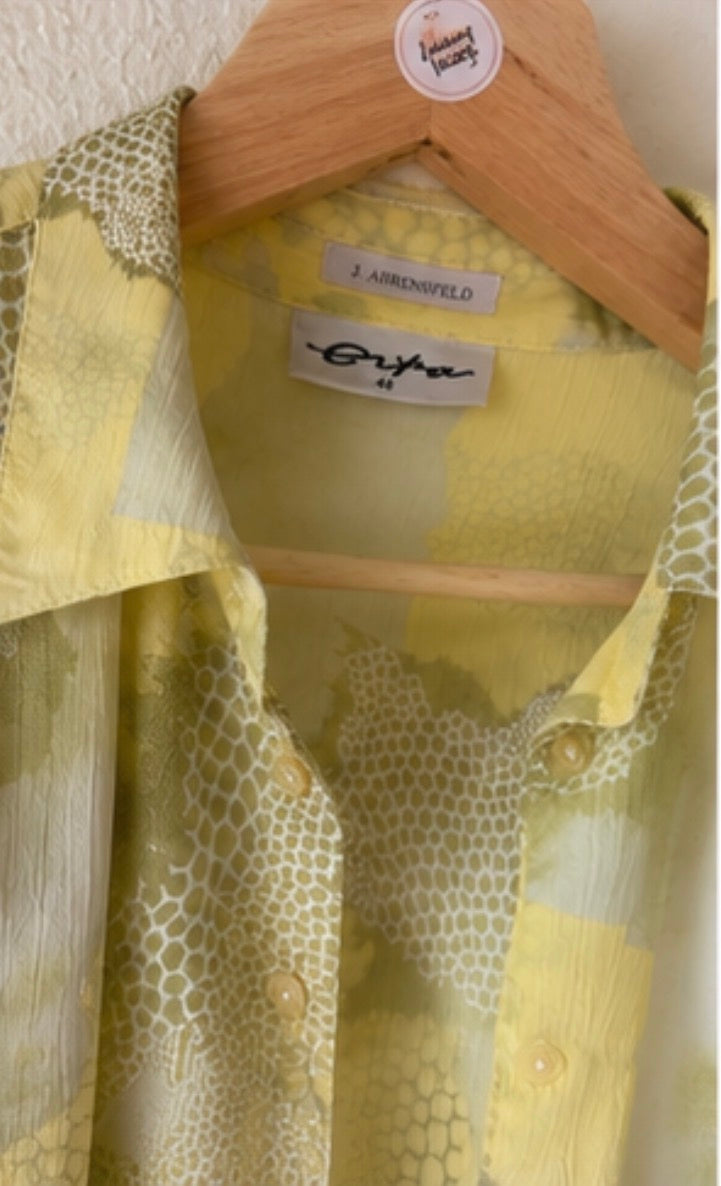 Camisa vintage estampada verde pistacho y amarillo | Talla 46