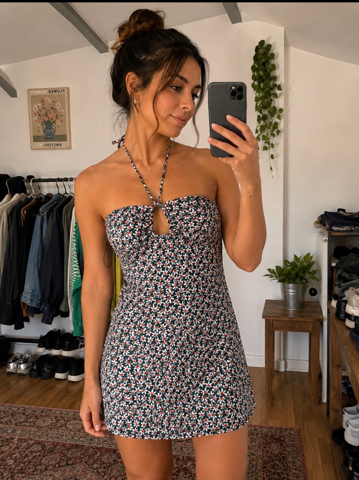 Vestido Mini Floral Halter Vintage Verde | Adonay Vintage