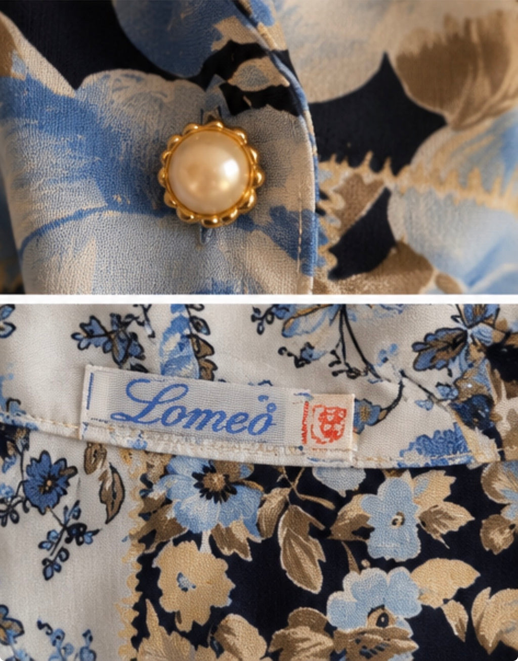 Camisa Vintage Floral Azul Porcelana 90s