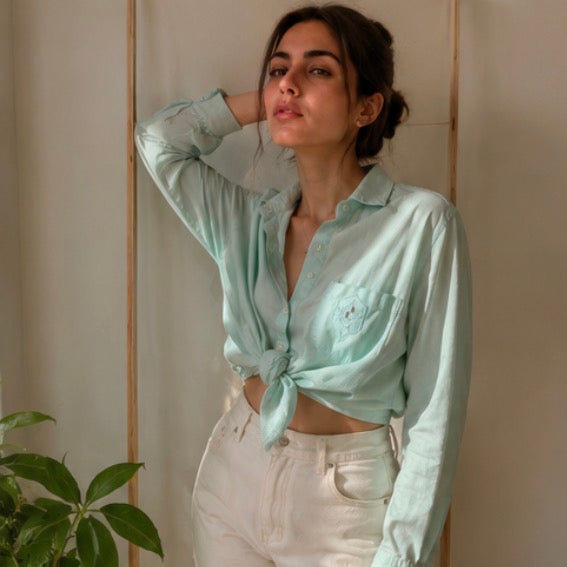 Camisa Vintage Verde Menta Bordada | Adonay Vintage