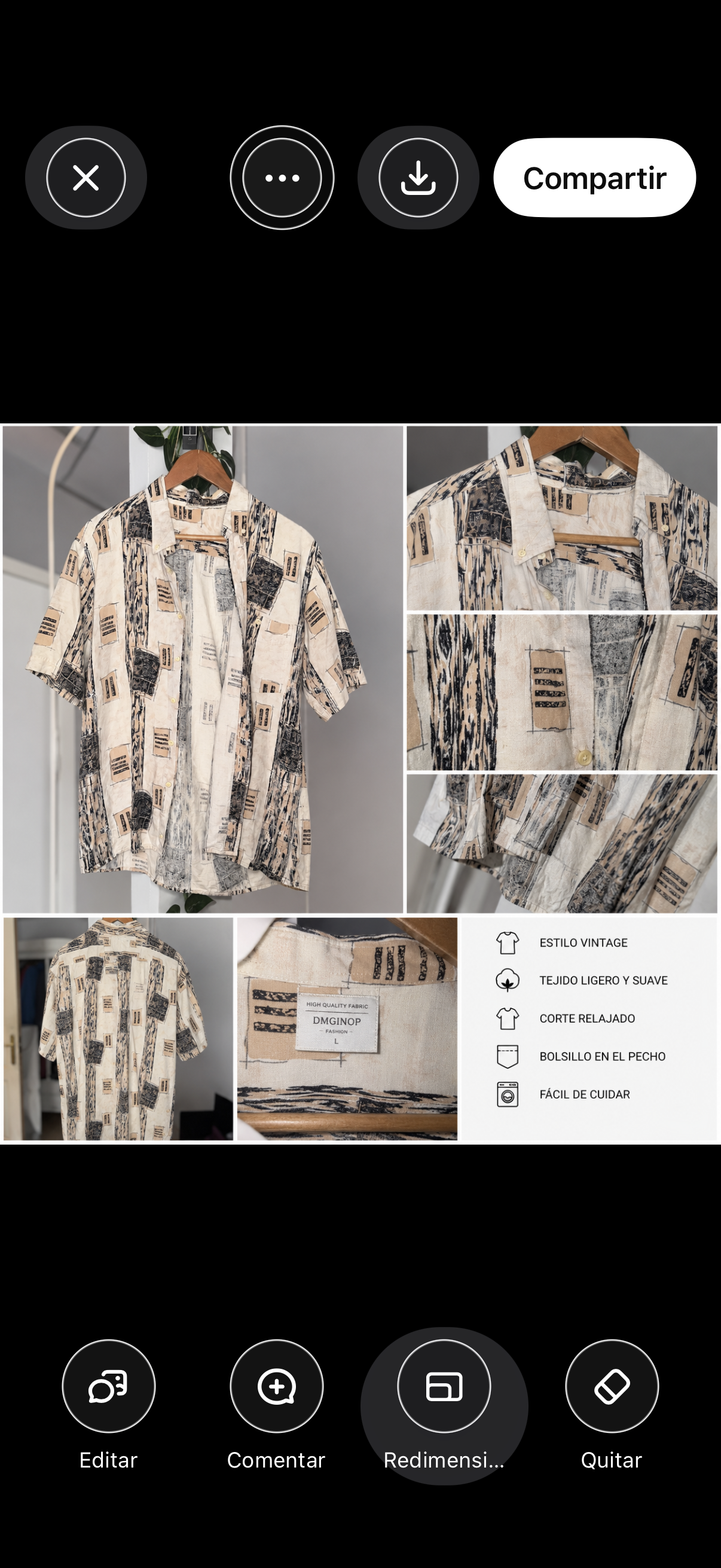 Camisa Vintage Oversize Beige Estampado Geométrico Hombre