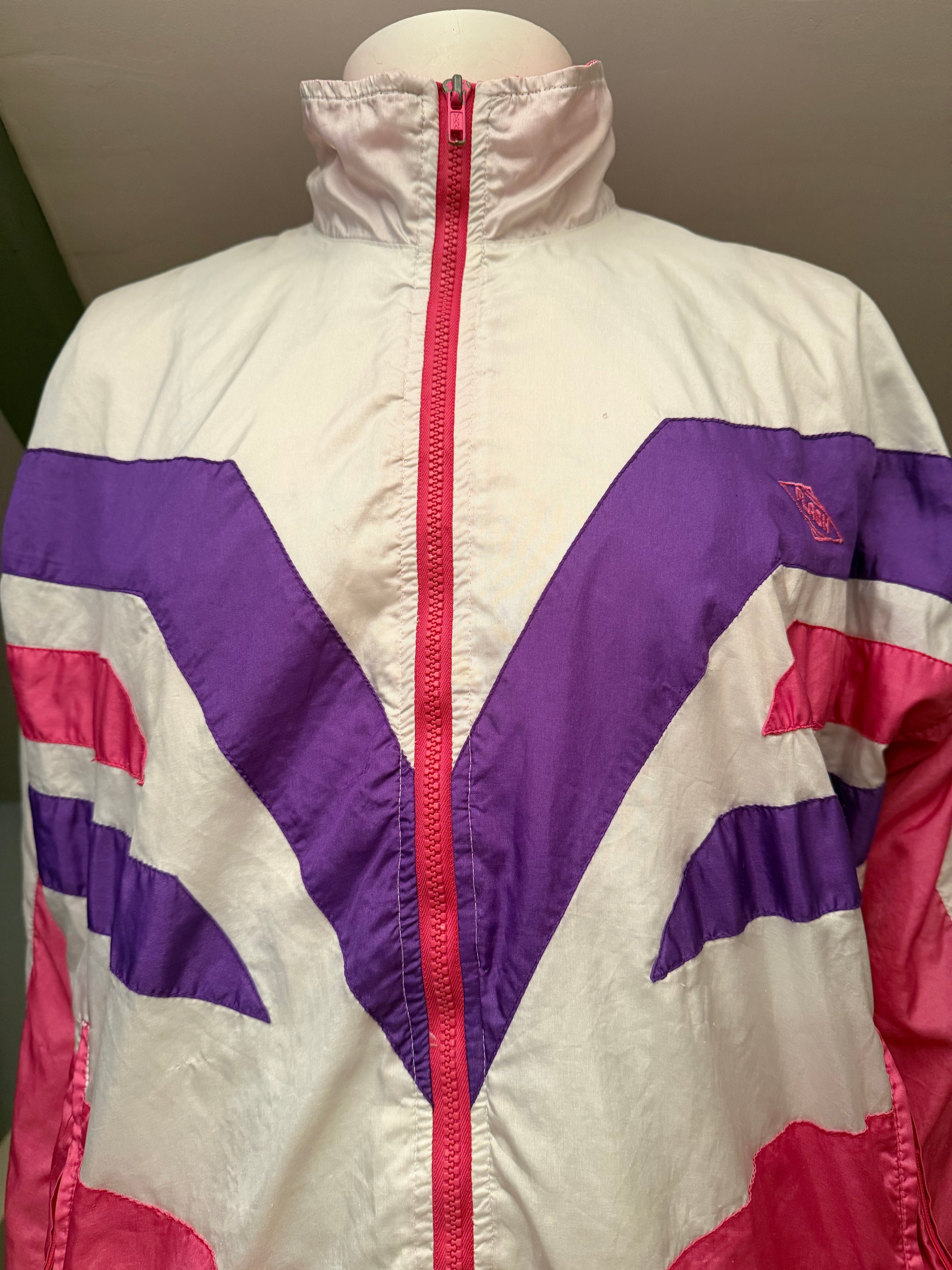 Chaqueta vintage 90s color block rosa blanco morado estilo retro sport