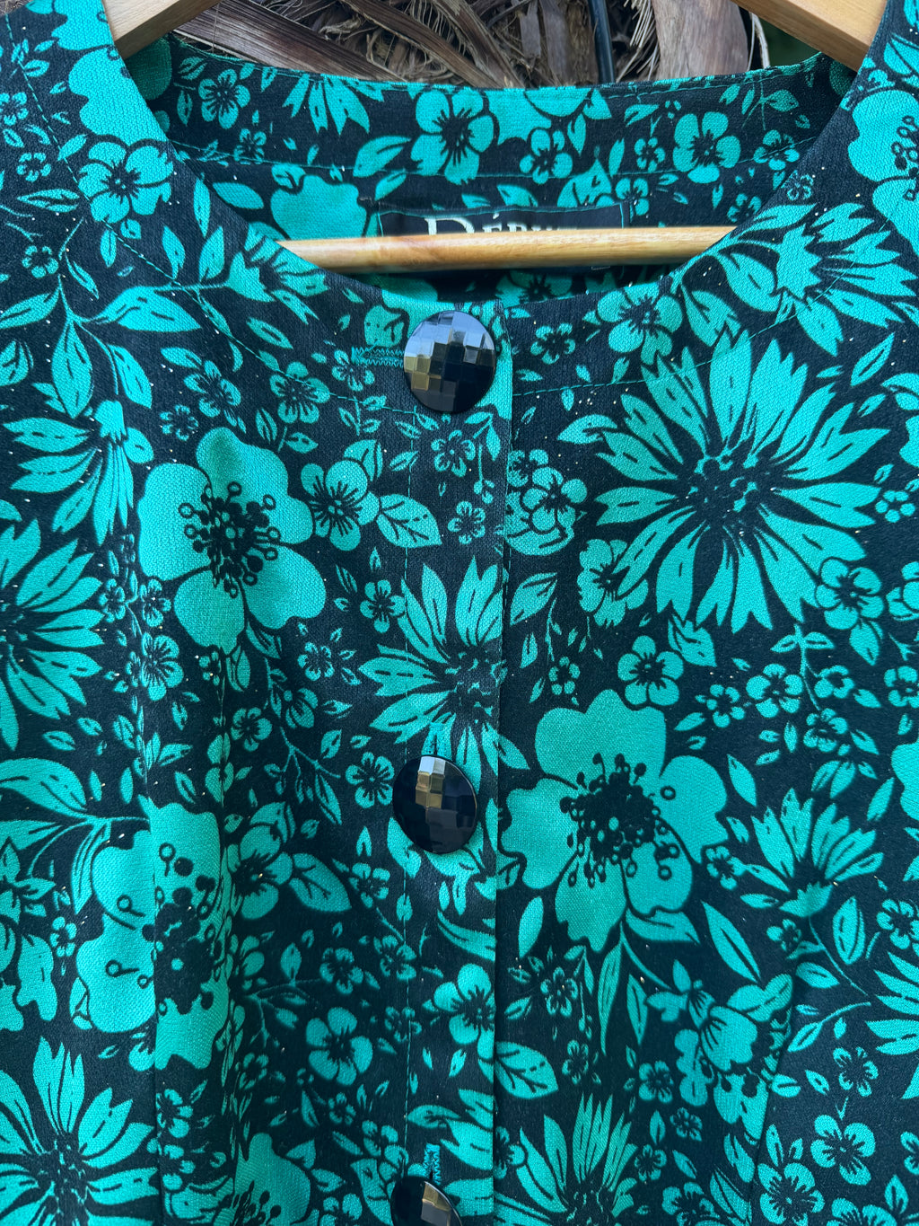 Camisa Vintage DÉBUT Floral Turquesa & Negro · Made in U.K.