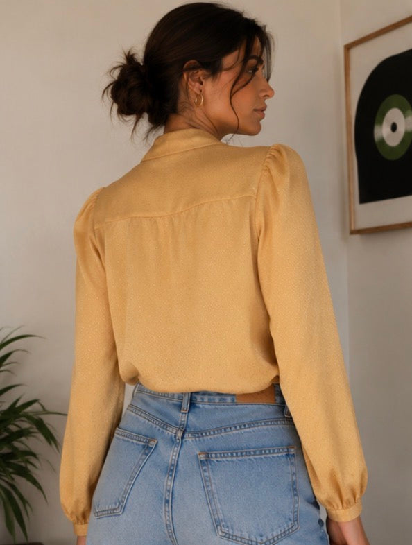 ✨ Blusa Vintage Mostaza Anudada | Manga Abullonada