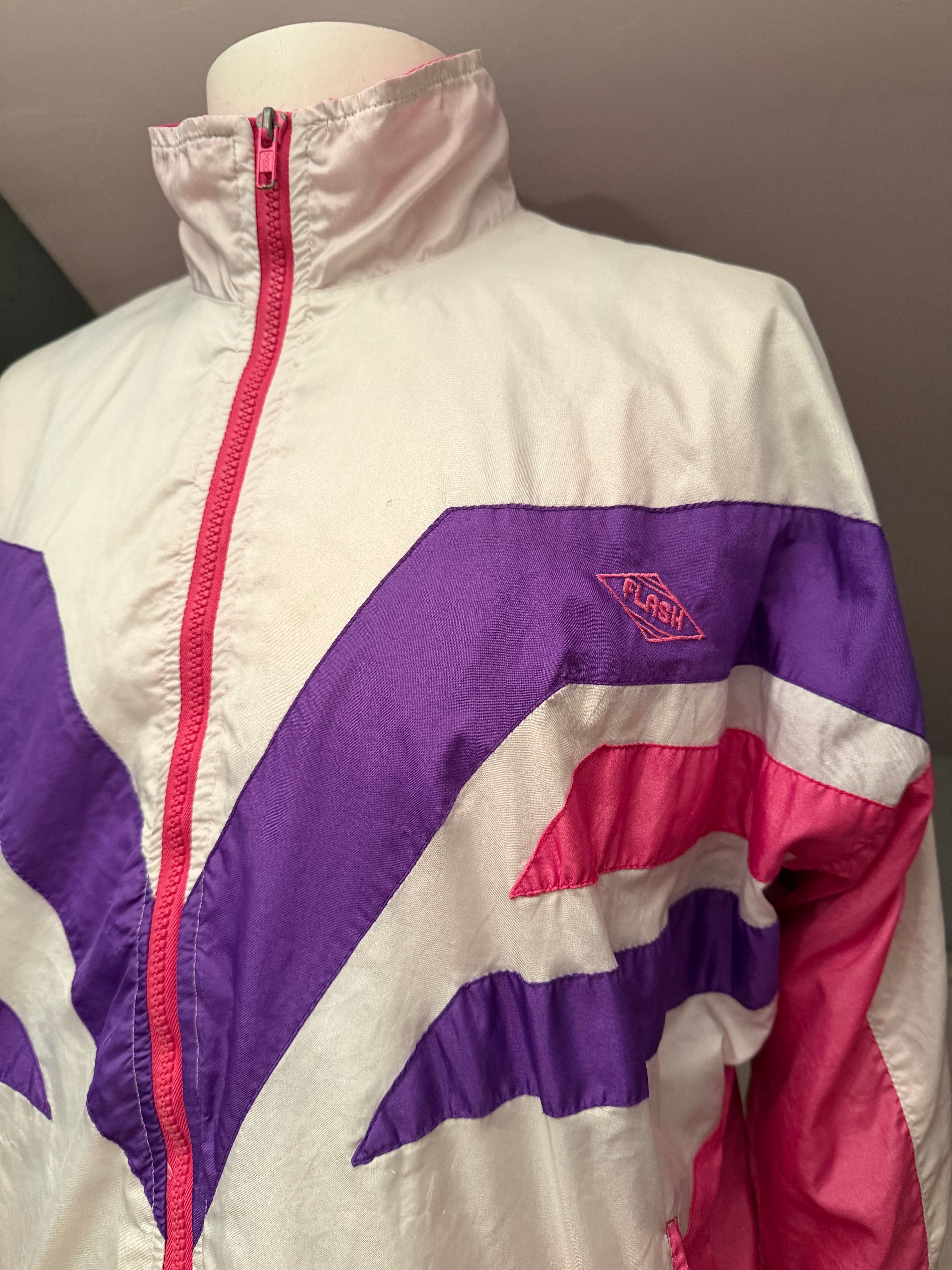 Chaqueta vintage 90s color block rosa blanco morado estilo retro sport