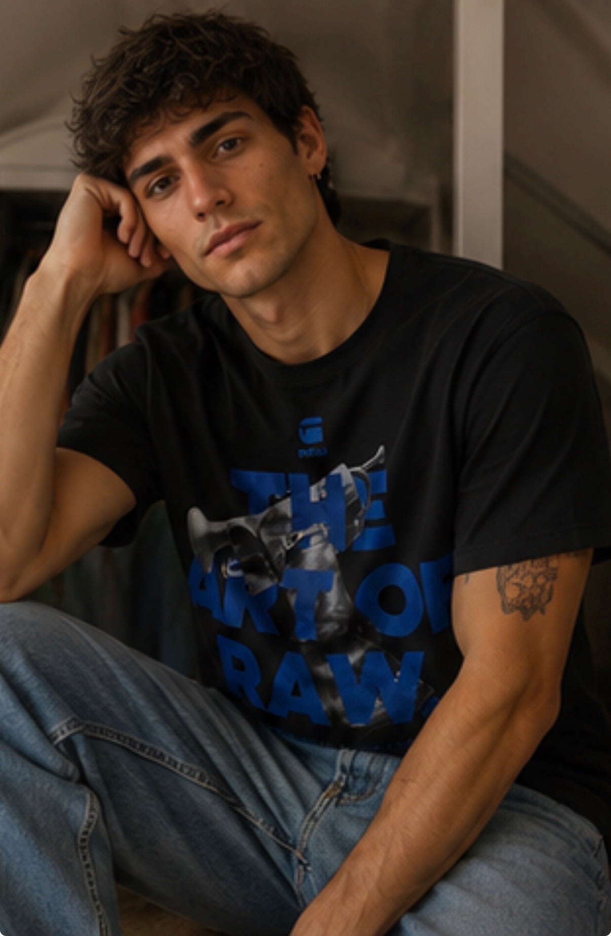 Camiseta G-Star RAW Negra Graphic Print Azul