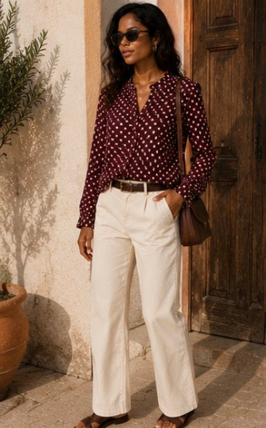 Camisa vintage Atmosphere granate de lunares blancos | Talla 36 (S)
