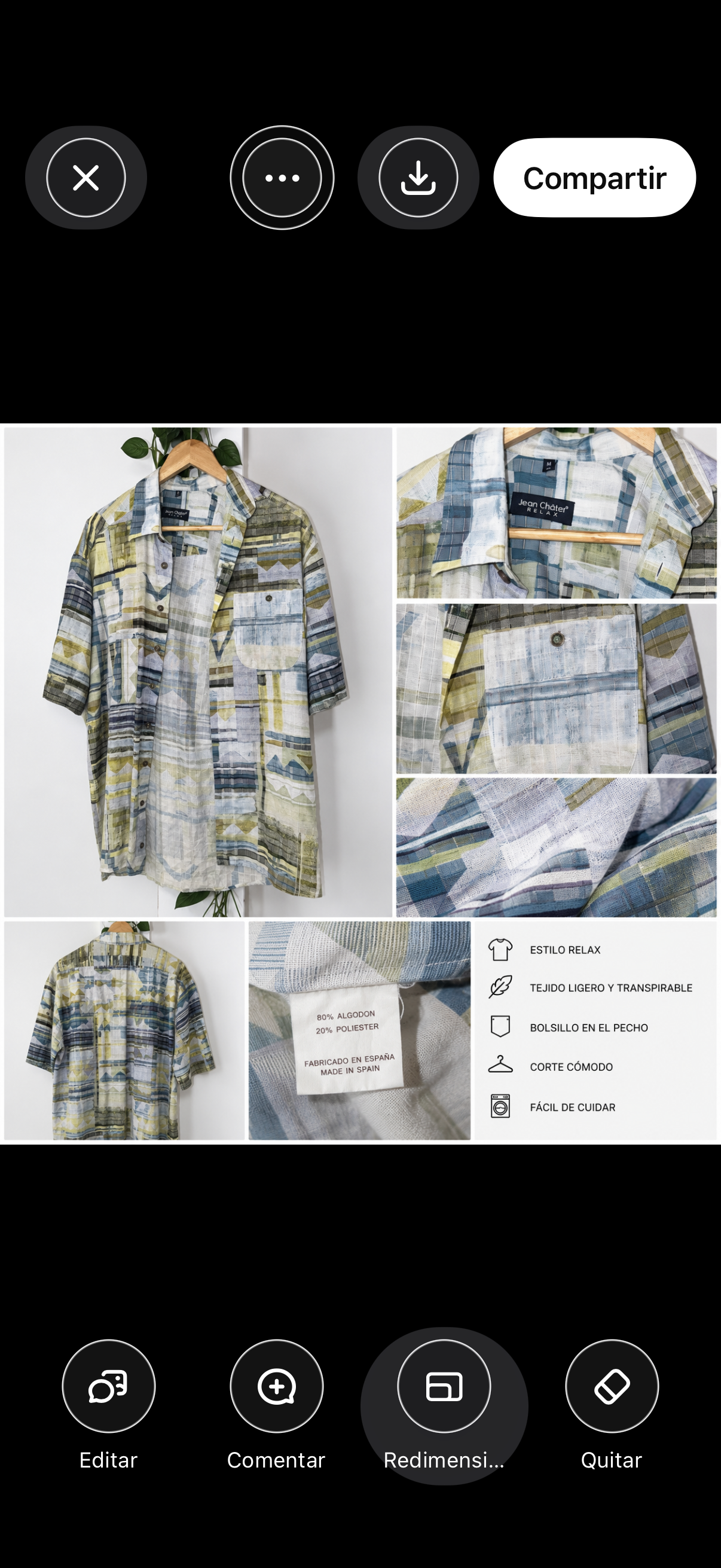 Camisa Vintage Jean Châtel Relax Estampada Azul y Verde