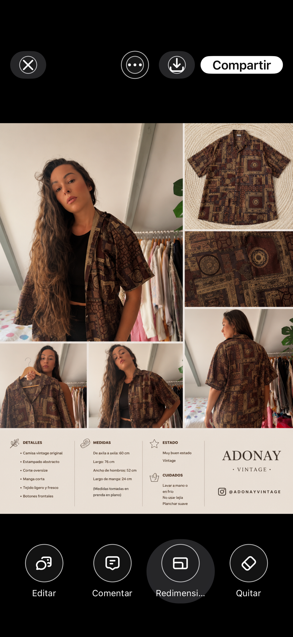 Camisa Vintage Oversize Estampado Geométrico Marrón | Adonay Vintage