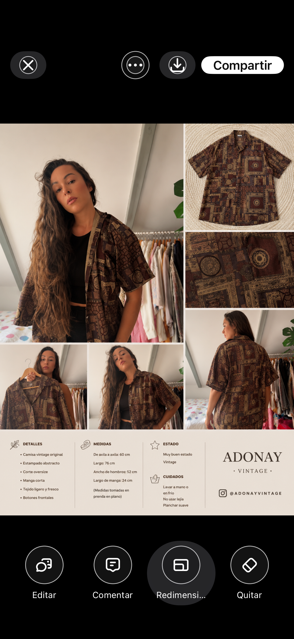 Camisa Vintage Oversize Estampado Geométrico Marrón | Adonay Vintage