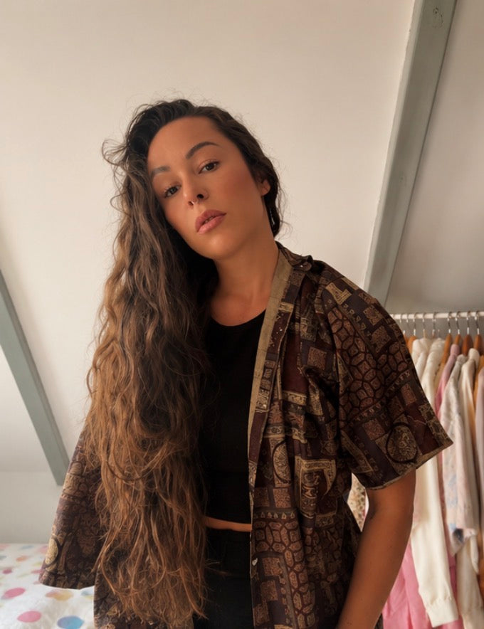Camisa Vintage Oversize Estampado Geométrico Marrón | Adonay Vintage