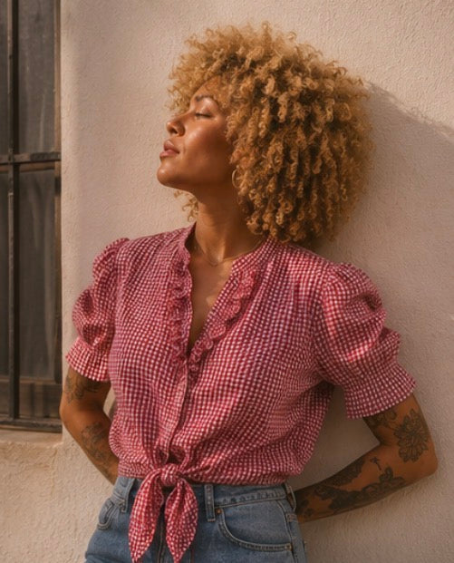 Blusa Vintage Vichy Roja Romántica
