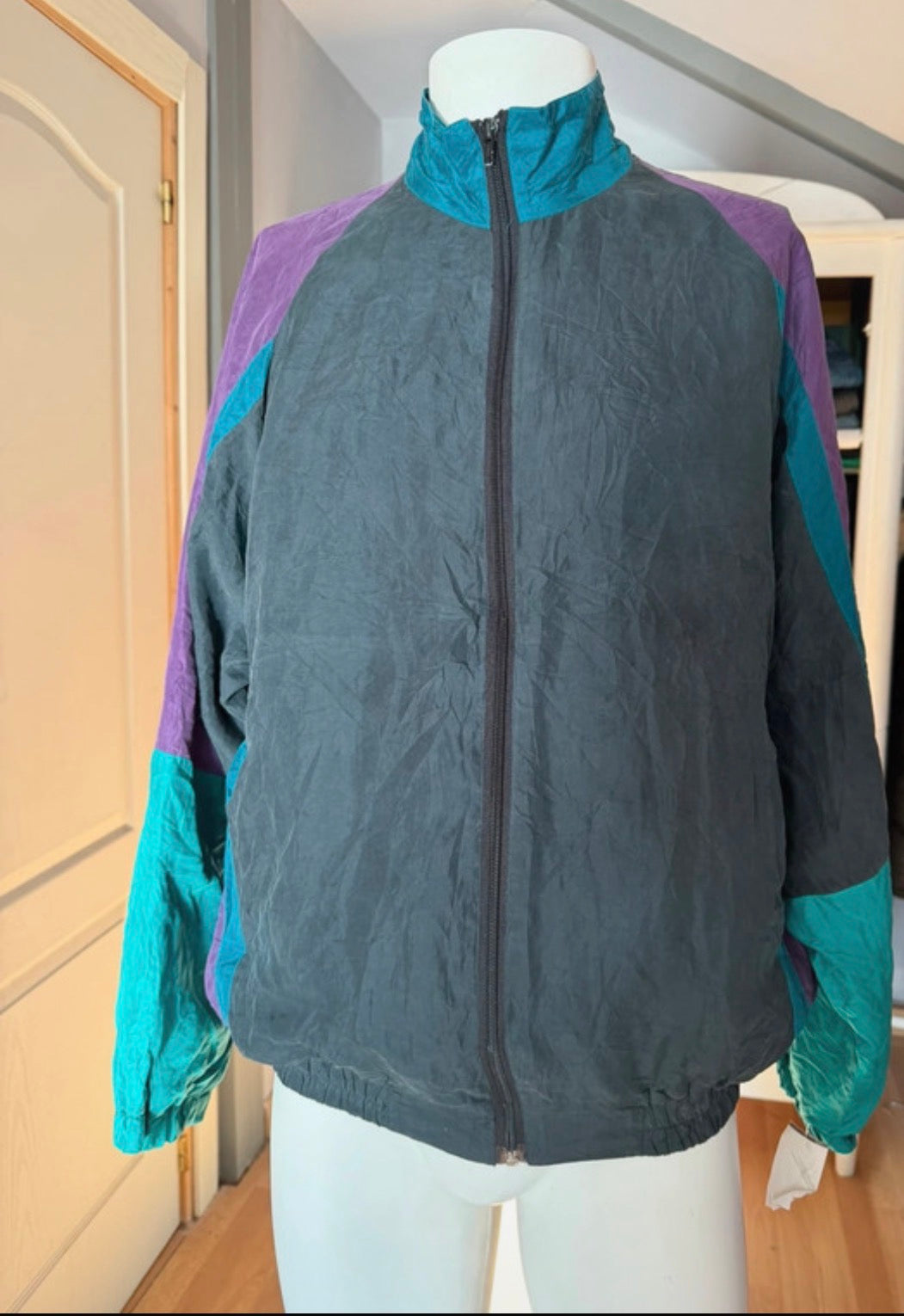 Chaqueta vintage seda 90s Silk Express multicolor oversize retro