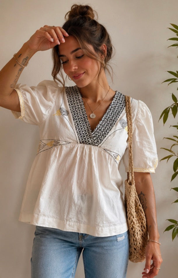 Camisola bordada Tintoretto blanca | Estilo boho romántico
