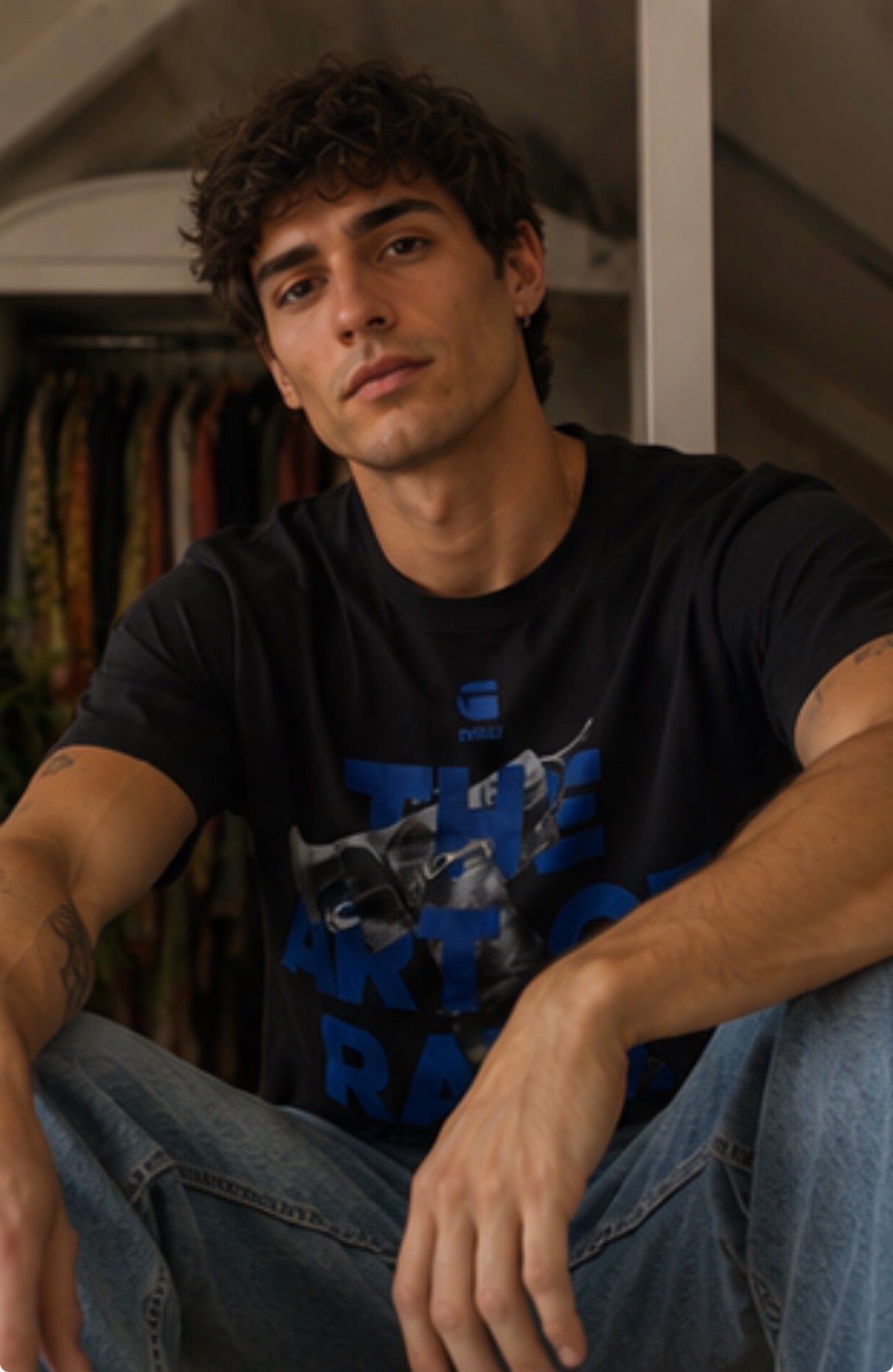 Camiseta G-Star RAW Negra Graphic Print Azul