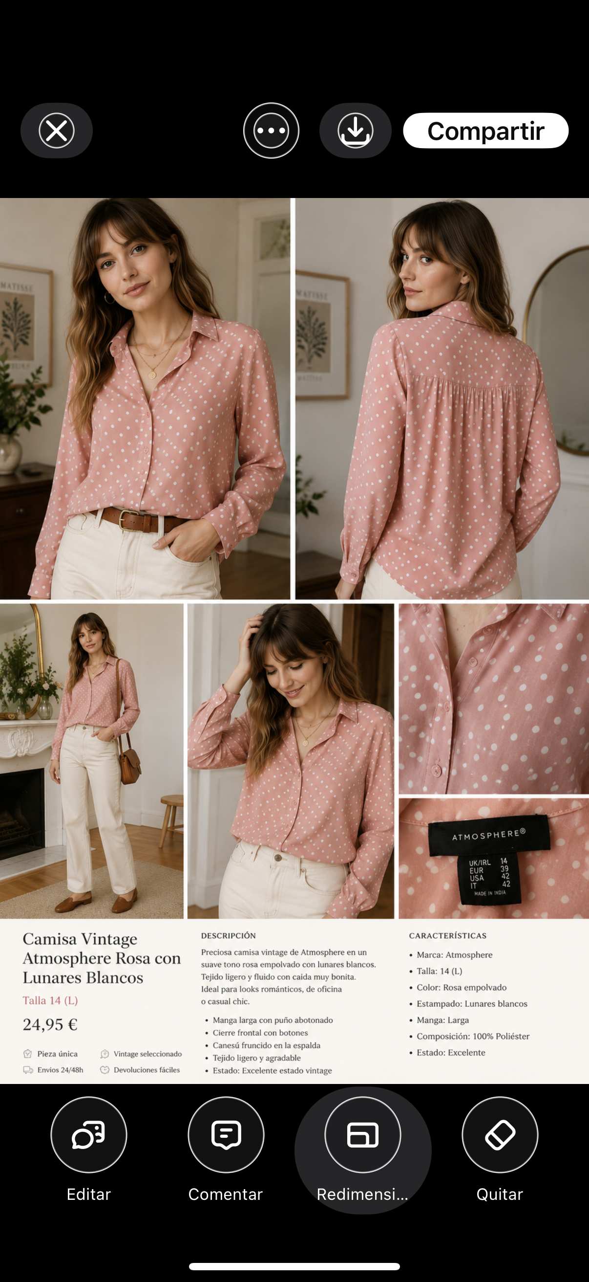 Camisa Vintage Atmosphere Rosa Empolvado con Lunares Blancos