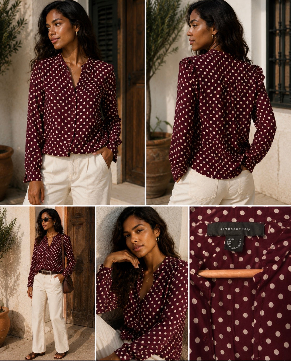 Camisa vintage Atmosphere granate de lunares blancos | Talla 36 (S)
