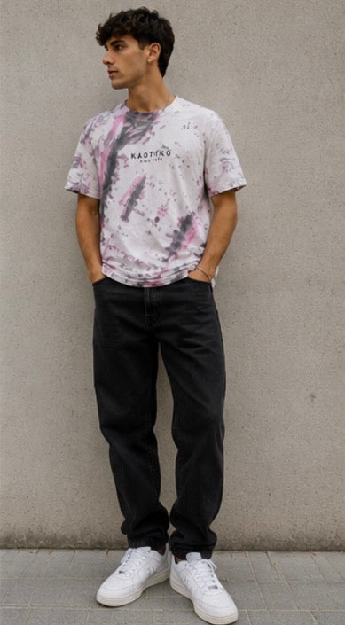 Camiseta Tie-Dye Kaotiko Rosa y Gris | Talla M