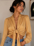 ✨ Blusa Vintage Mostaza Anudada | Manga Abullonada