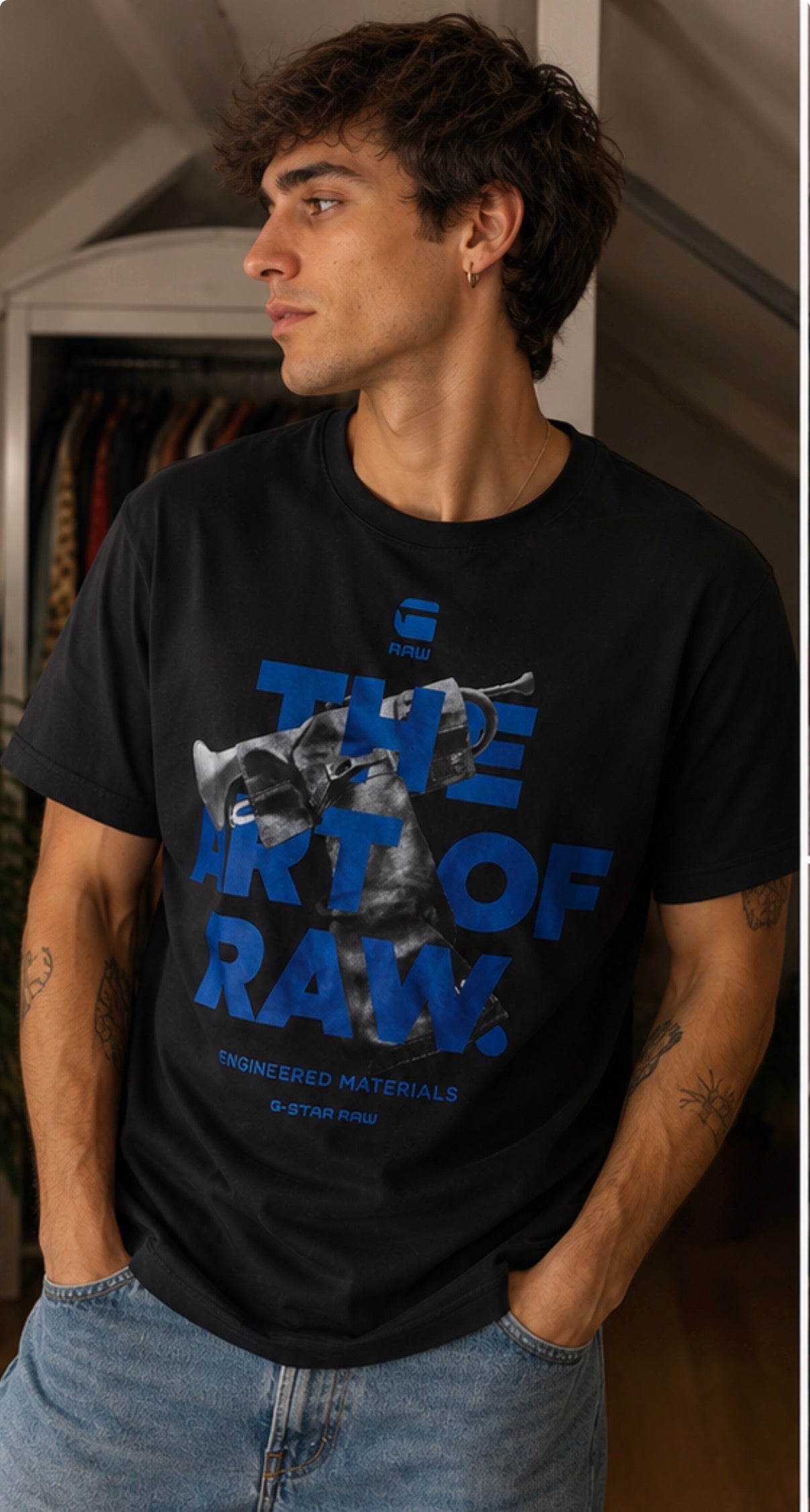 Camiseta G-Star RAW Negra Graphic Print Azul