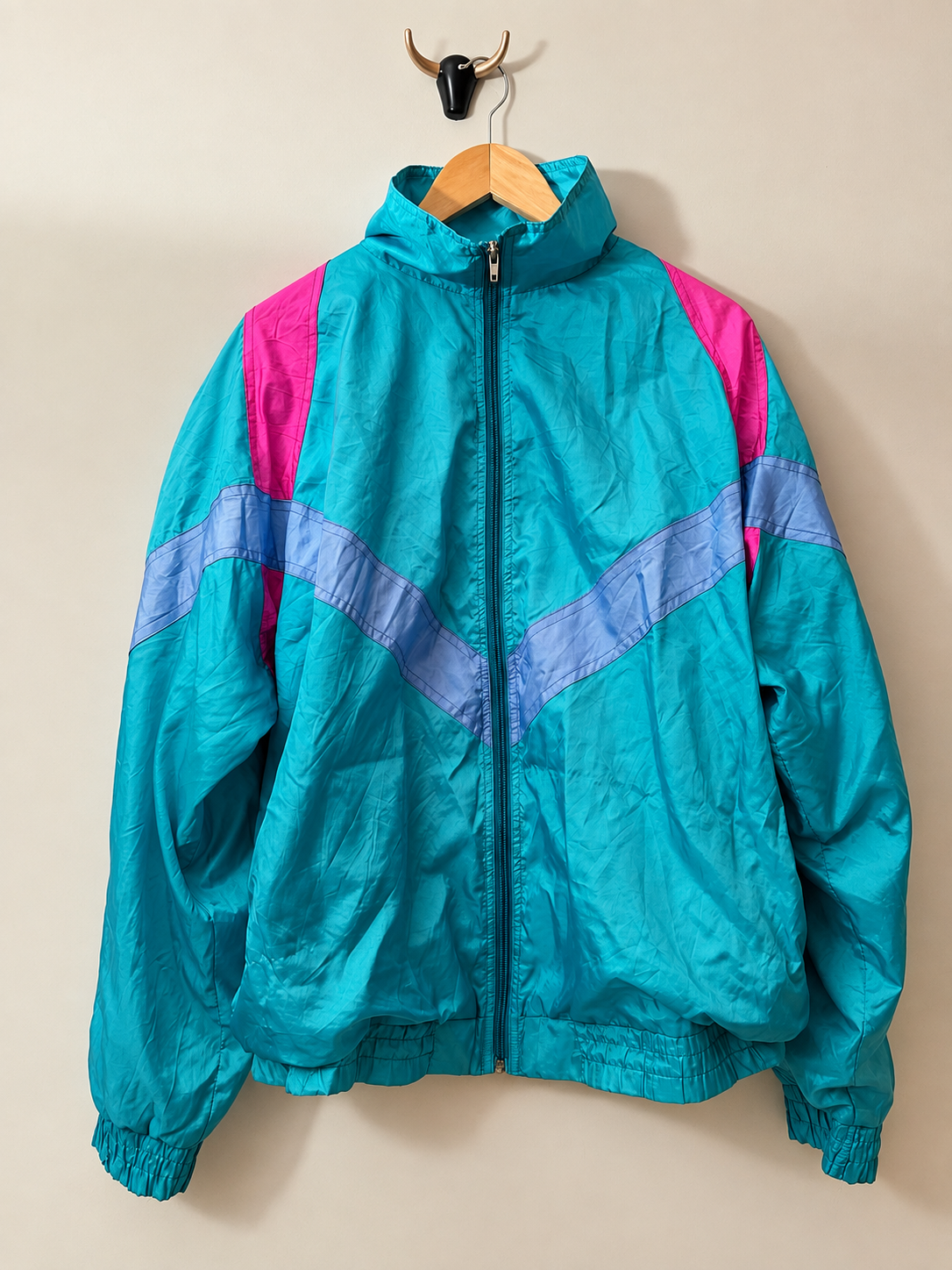 🩵 Chaqueta Vintage Retro Color Block – Talla XL