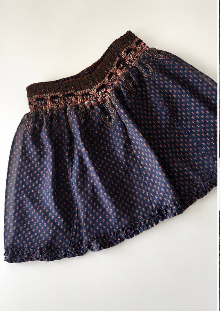 🌸 Falda Mini Boho Floral Azul Marino