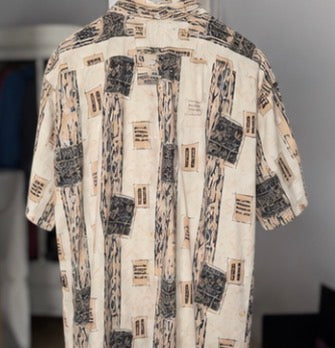 Camisa Vintage Oversize Beige Estampado Geométrico Hombre