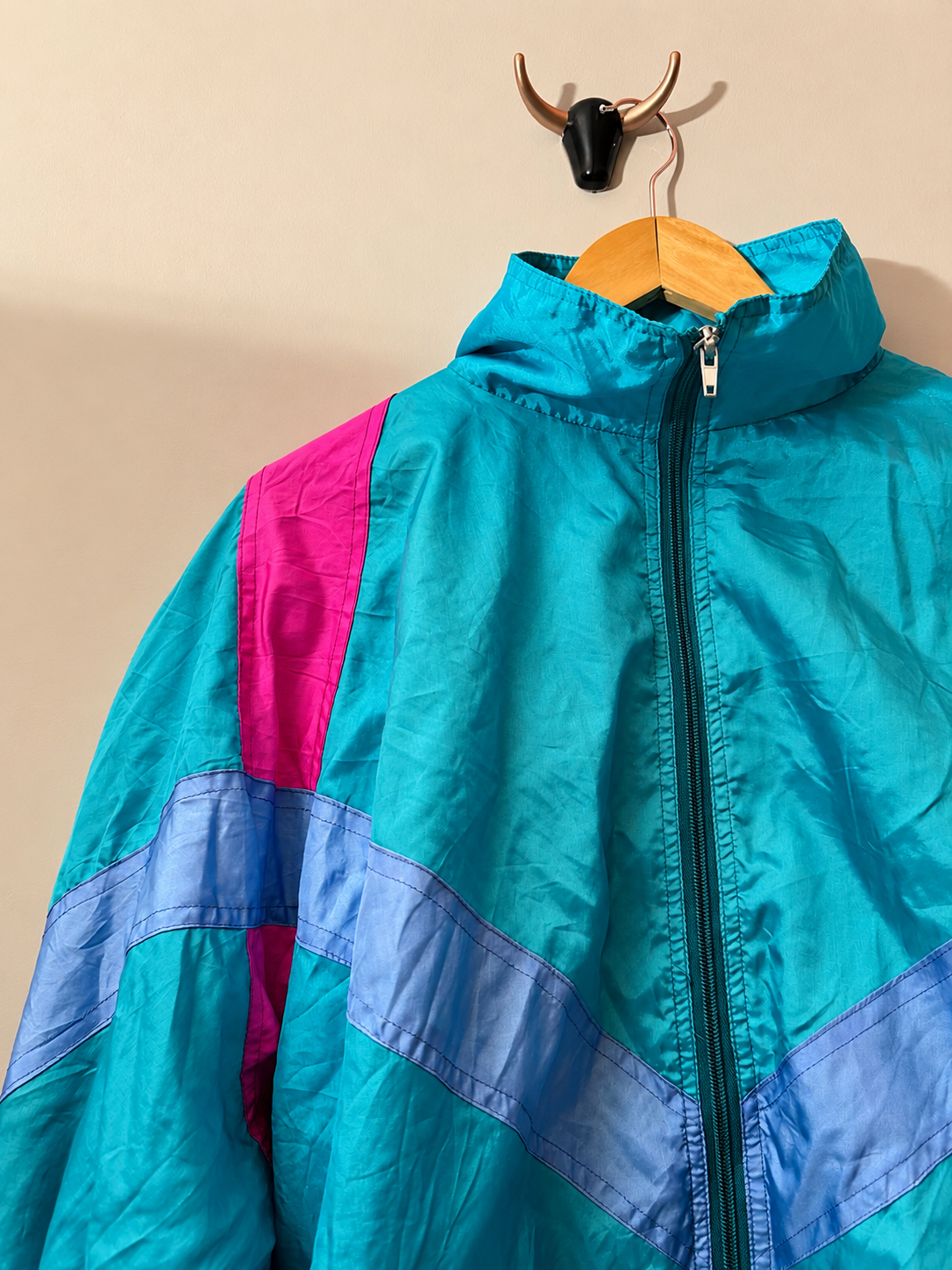 🩵 Chaqueta Vintage Retro Color Block – Talla XL