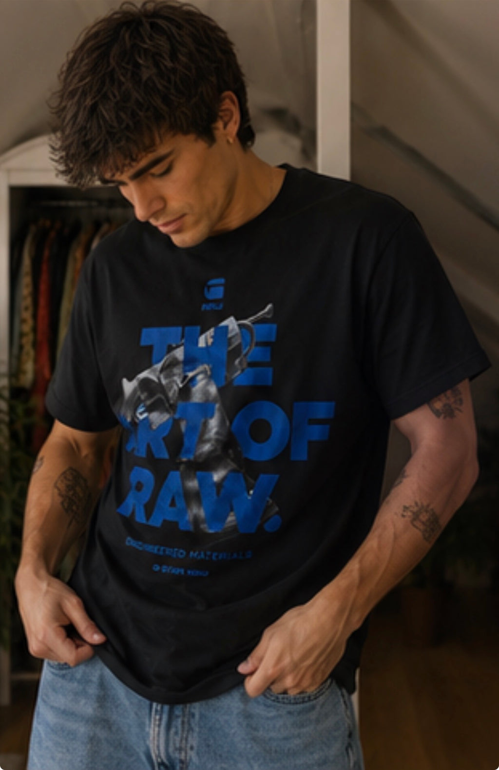 Camiseta G-Star RAW Negra Graphic Print Azul