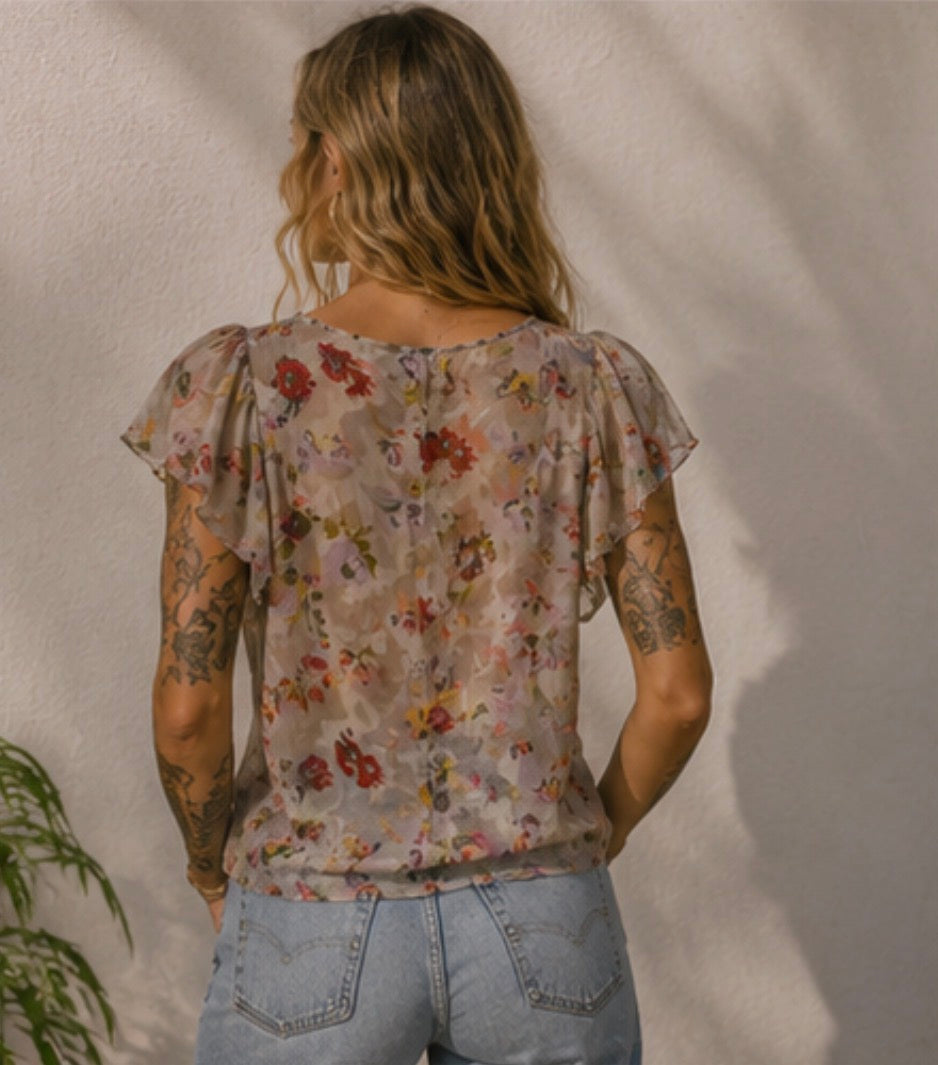 Blusa vintage floral semitransparente boho romántica