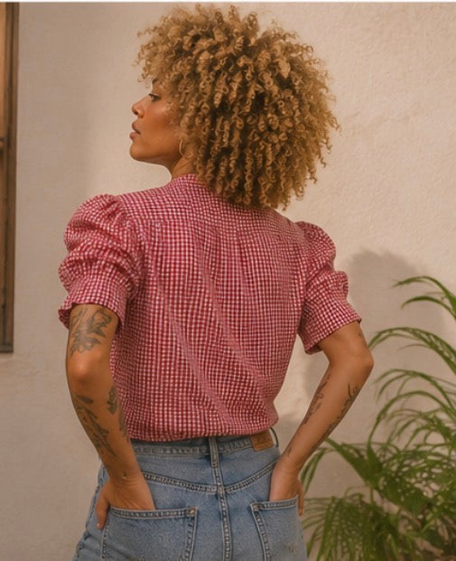 Blusa Vintage Vichy Roja Romántica