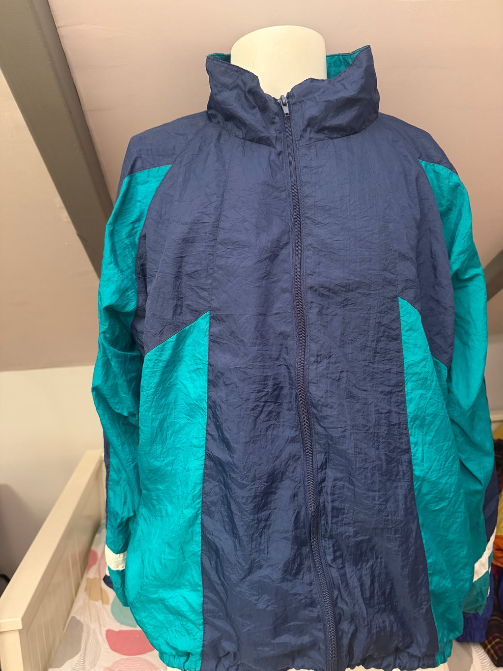 Chaqueta vintage Volleys 90s azul y verde retro windbreaker oversize