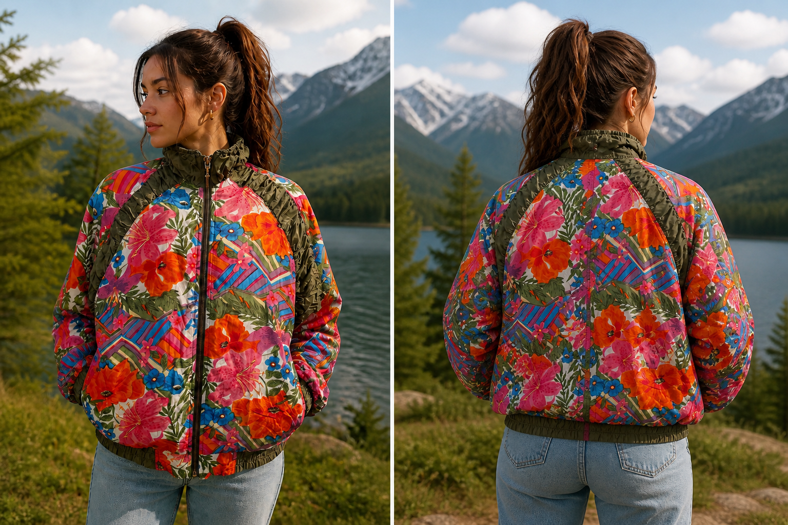 Chaqueta vintage Clipper Bay floral multicolor 80s oversize